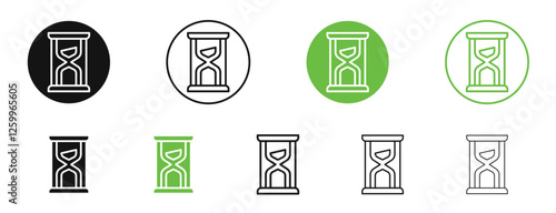 Hourglass end icons in black and green colors collection