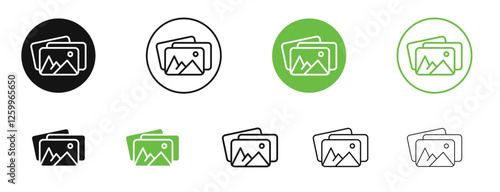 Gallery icons in black and green colors collection