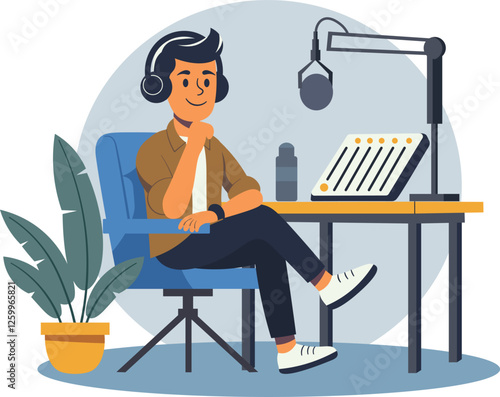 Male Influencer Broadcasting Podcast Show