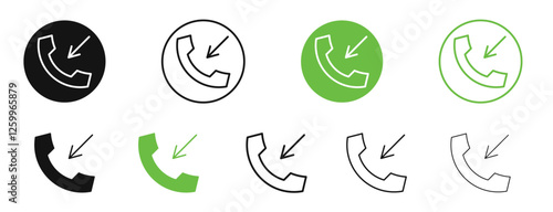 Incoming Call icons in black and green colors collection