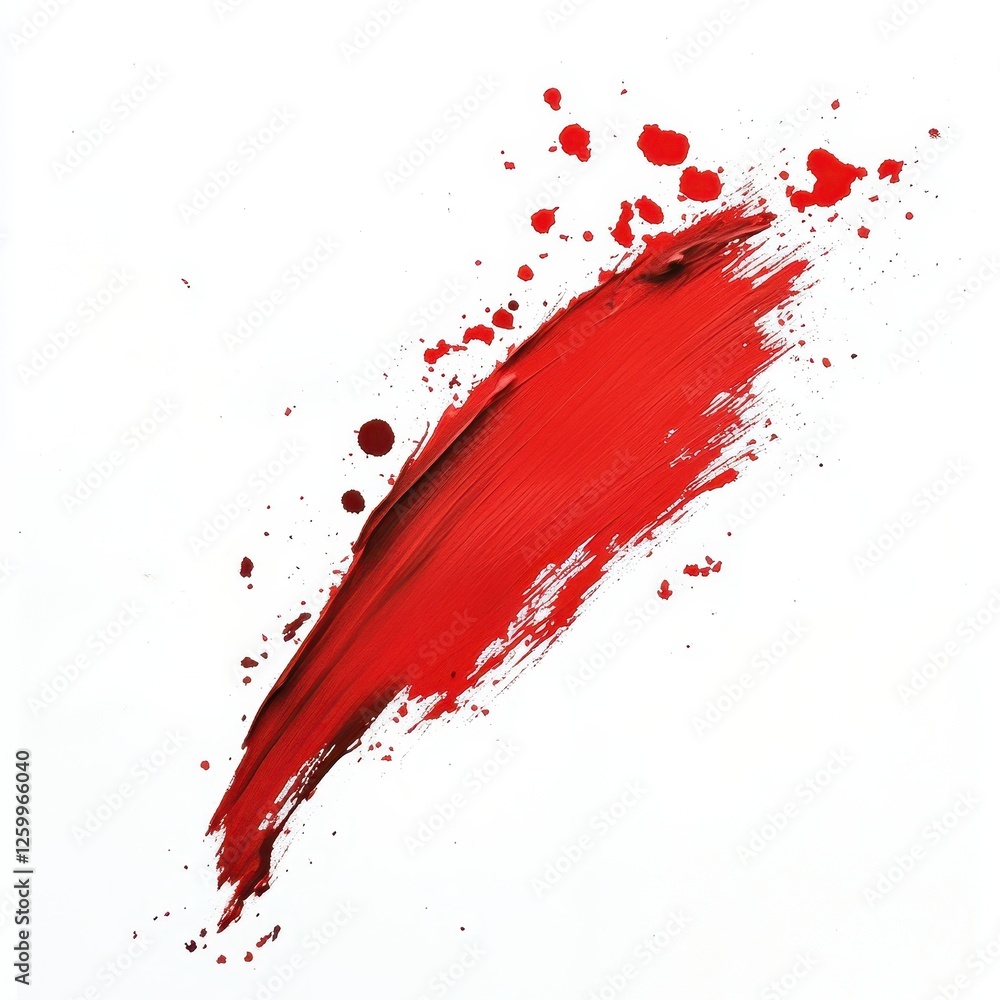 Vibrant red paint stroke splattered on a clean white background Vibrant red paint stroke splattered on a clean white background