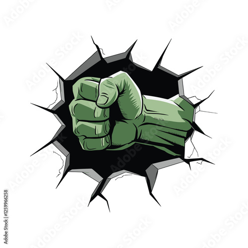 Wall Broken Through By Fist Hand vector, and a strong  fist hand broken wall isolated vector, art illustration