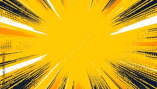 Abstract Yellow and Black Speed Lines Background, Dynamic Comic Book Style Radial Burst Design, Energetic Graphic Design for Motion, Power, and Energy Concept