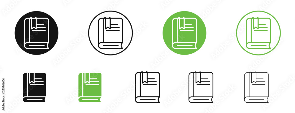 Book bookmark icons in black and green colors collection Book bookmark icons in black and green colors collection