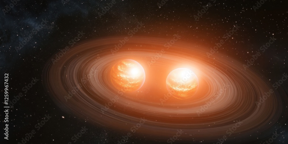 Fototapeta premium Binary star system surrounded by a swirling gas disk