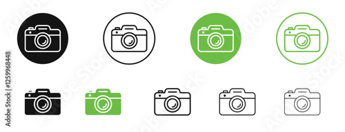 Camera icons in black and green colors collection