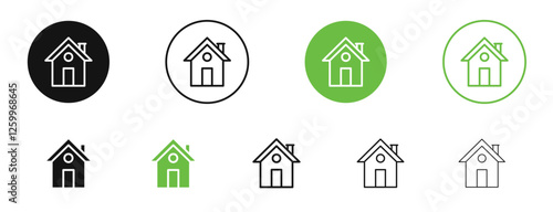 Home icons in black and green colors collection