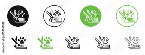 Pet grooming icons in black and green colors collection
