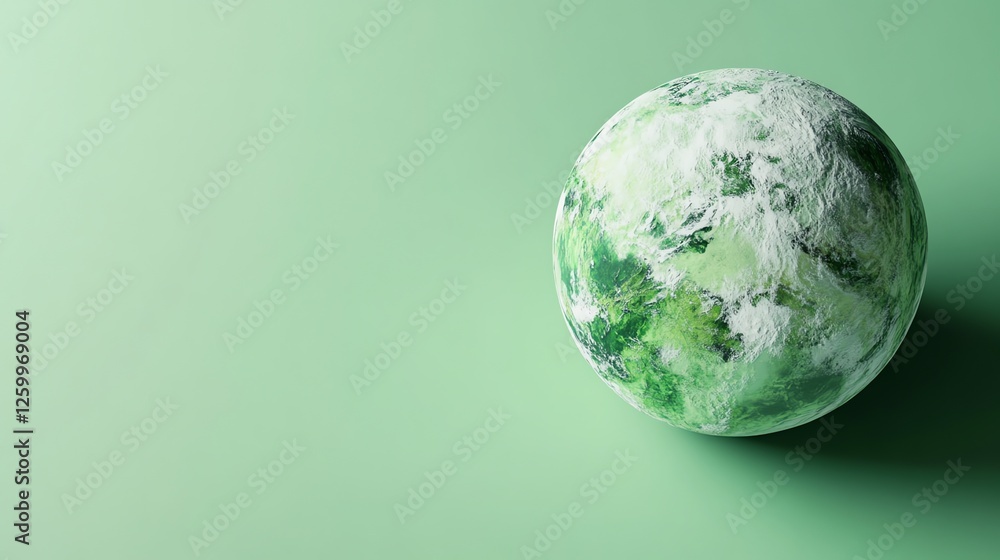 A 3D green Earth on the right against a pastel green backdrop symbolizes sustainability and eco-friendly design in a modern studio setting. A 3D green Earth on the right against a pastel green backdrop symbolizes sustainability and eco-friendly design in a modern studio setting.