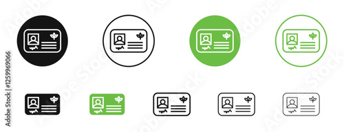 Medical marijuana card icons in black and green colors collection