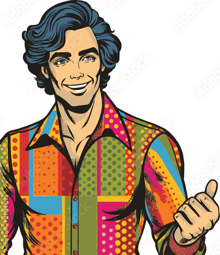 Retro graphic 1960 halftone style Classic vintage character