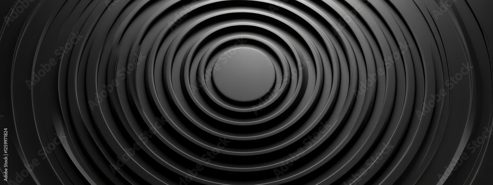 Obraz premium Abstract geometric wallpaper with circular patterns on a black background. Ideal for modern design and banner templates with copy space in the center for text.
