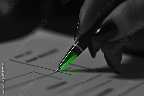 Close-up of a hand signing a document.