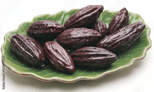 Wallpaper Mural Dark chocolate bonbons on green leaf plate, close-up, food photography, for recipe websites Torontodigital.ca