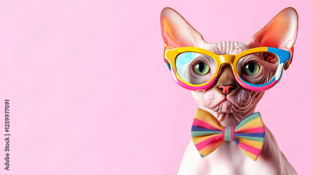 Fototapeta premium Sphynx Cat with Glasses and Bow Tie