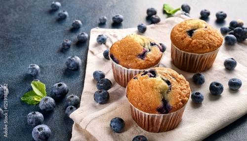 Freshly baked soft blueberry muffin