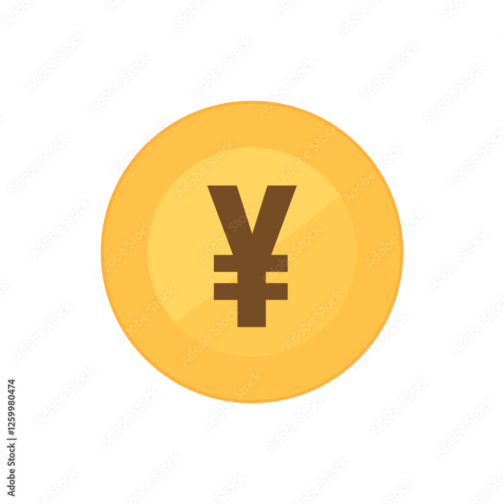 Obraz premium Gold coin with the Yen symbol on it. Flat vector icon isolated on a white background