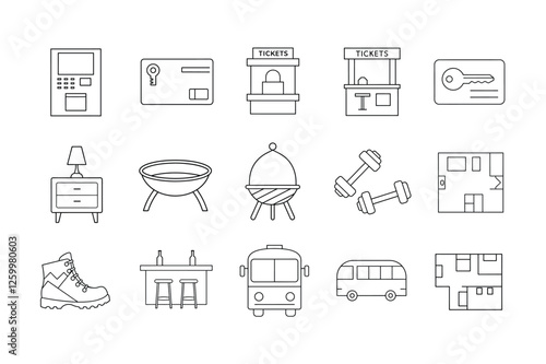 editable stroke of hotel and hostel icon design set 
