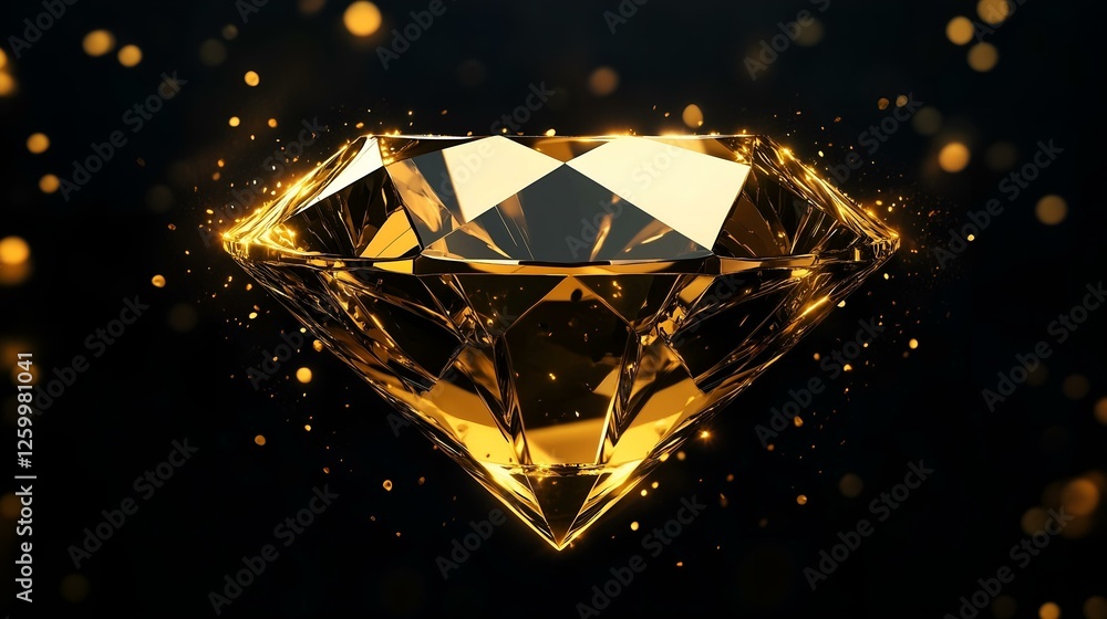 A brilliant golden diamond with sparkling reflections shines against a dark background, symbolizing luxury and elegance. A brilliant golden diamond with sparkling reflections shines against a dark background, symbolizing luxury and elegance.