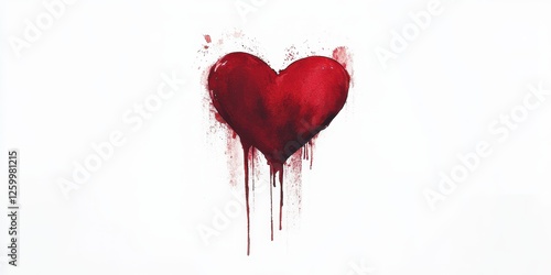 Watercolor painting of a large red heart dripping paint