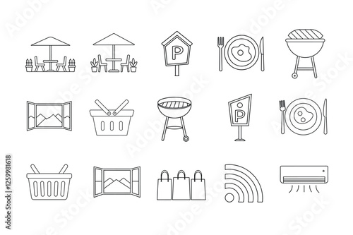 editable stroke of hotel and hostel icon design set 