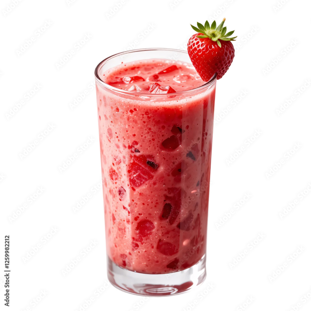 Glass of Fresh Strawberry Smoothie with Ice and Berries Isolated on White Background, Refreshing and Healthy Fruit Drink, Perfect for Summer, Breakfast, and Nutritional Wellness Glass of Fresh Strawberry Smoothie with Ice and Berries Isolated on White Background, Refreshing and Healthy Fruit Drink, Perfect for Summer, Breakfast, and Nutritional Wellness