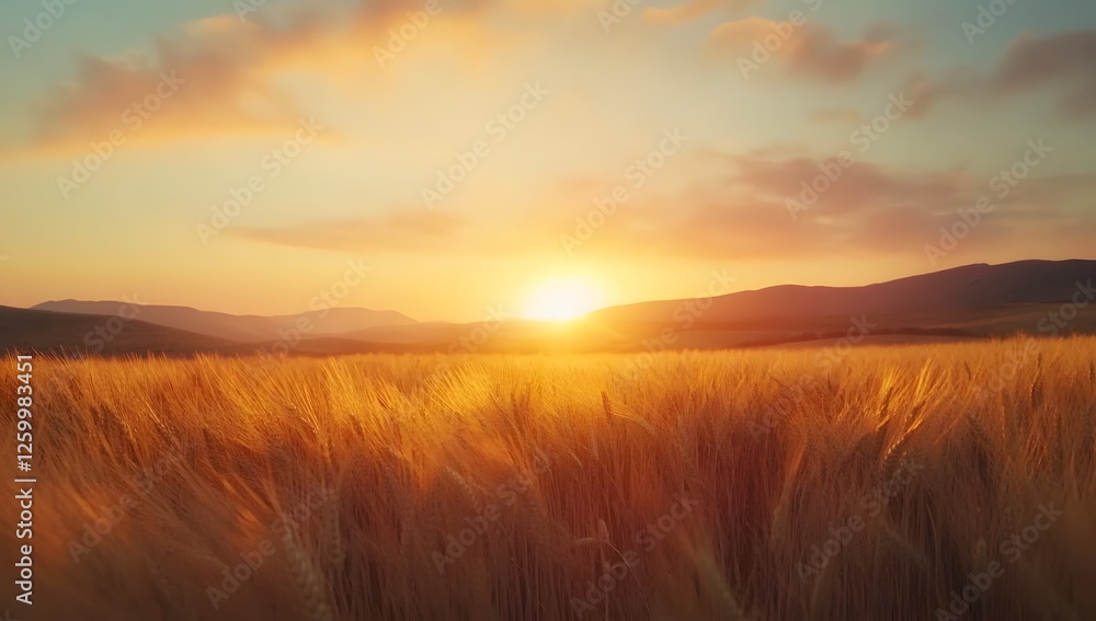 Obraz premium Golden sunset over a wheat field