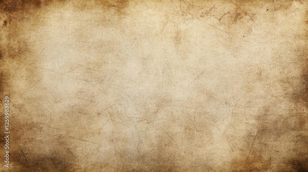 Fototapeta premium Time-Worn Manuscript: Blank Parchment Texture with Subtle Ink Blots and Faded Edges, Expansive Center Space for Text or Illustrations, High-Resolution Detail
