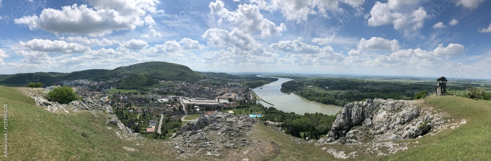 Fototapeta premium Celtic Tower Panorama View, Hainburg an der Donau, Austria, Central Europe