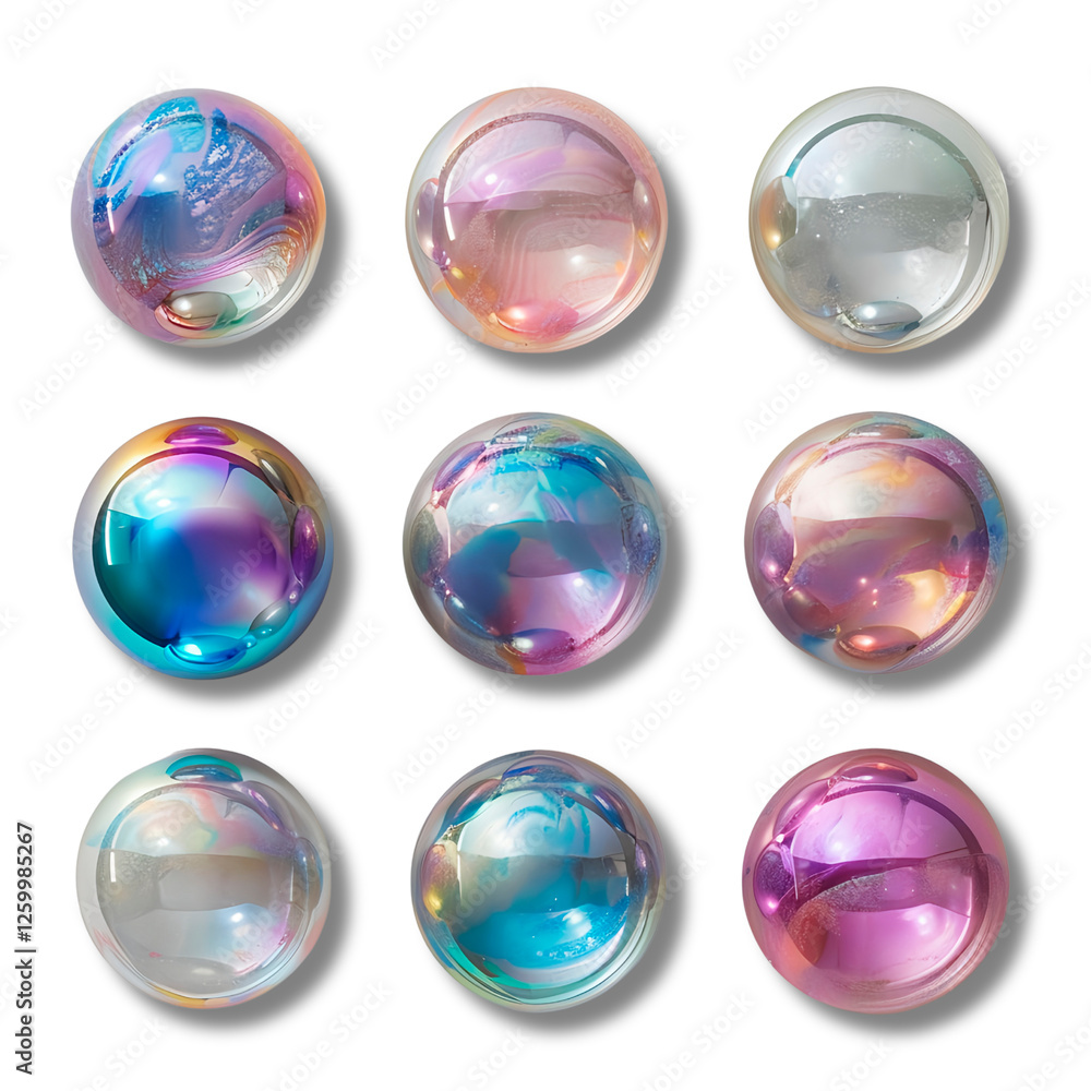 Pearl-like glossy spheres with soft iridescent reflections Pearl-like glossy spheres with soft iridescent reflections