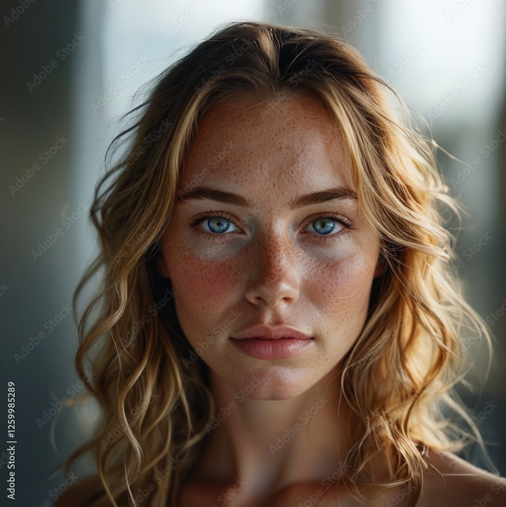 Captivating Portrait of a Young Woman with Freckles and Natural Beauty Captivating Portrait of a Young Woman with Freckles and Natural Beauty