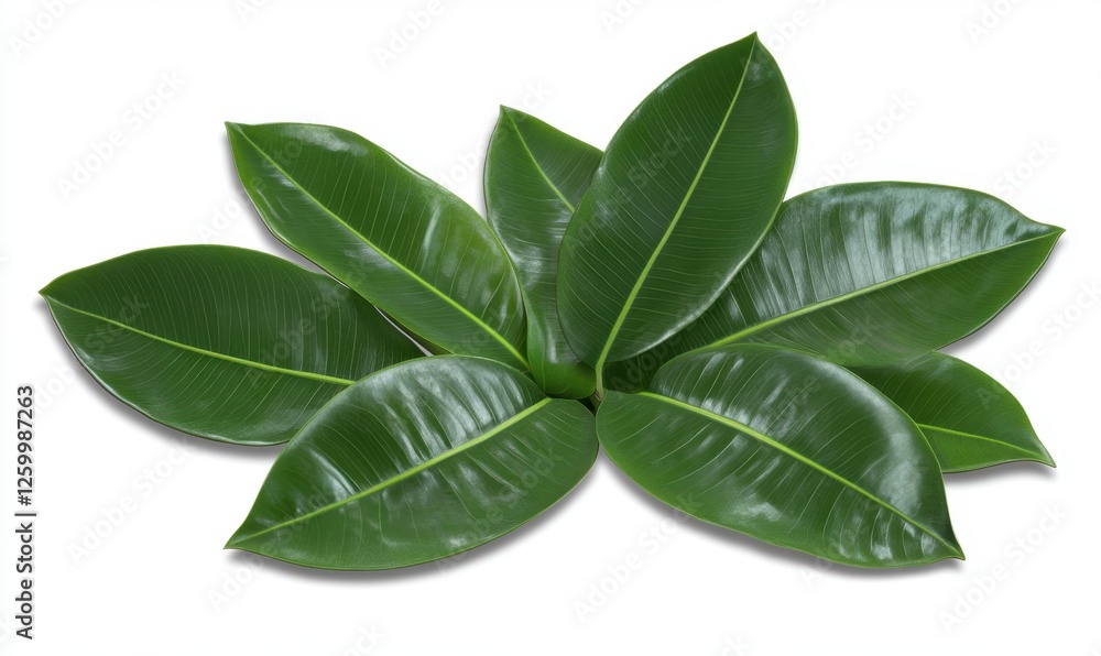 Lush green leaves, close-up shot, studio background, botanical illustration Lush green leaves, close-up shot, studio background, botanical illustration