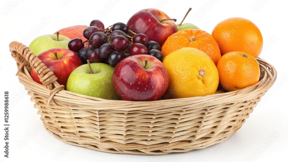 Fruit Basket with Apples, Oranges, and Grapes Fruit Basket with Apples, Oranges, and Grapes