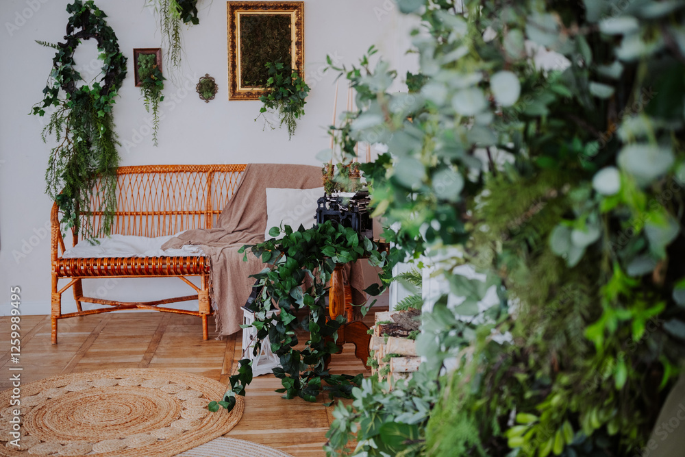 Fototapeta premium Cozy interior filled with plants in a stylish living space