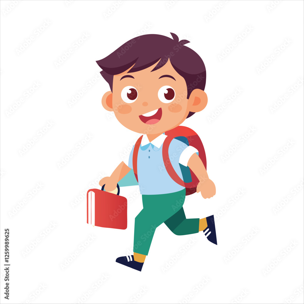 School Kid happily Going Their School Vector School Kid happily Going Their School Vector