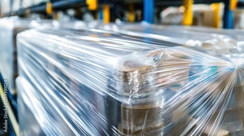 Plastic Wrapped Packages In A Warehouse Storage Facility