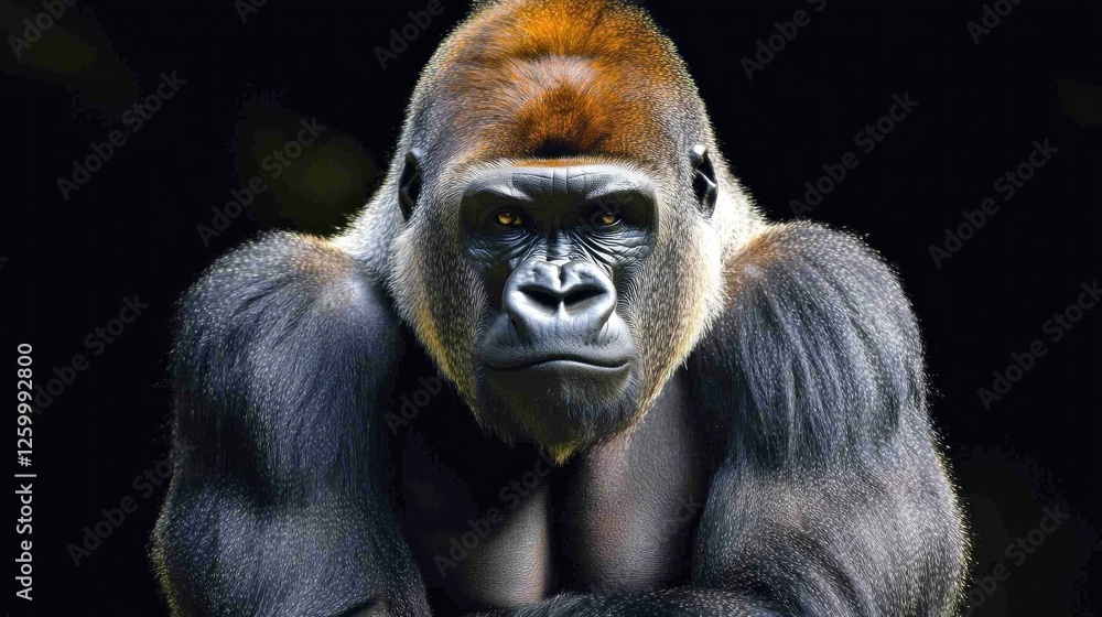 Fototapeta premium Majestic Gorilla Portrait: A Powerful Image of a Silverback Gorilla
