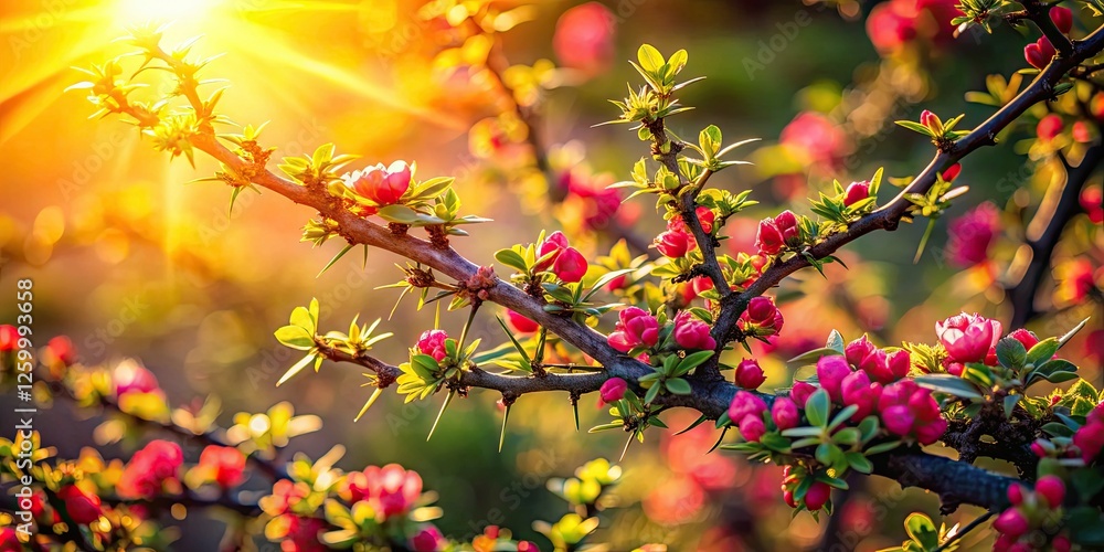 Aerial photography reveals a blossoming thorn bush, its delicate spring flowers a vibrant contrast against the earthy tones below. Aerial photography reveals a blossoming thorn bush, its delicate spring flowers a vibrant contrast against the earthy tones below.