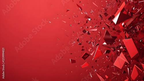 Shattered pieces of red glass floating on a red backdrop