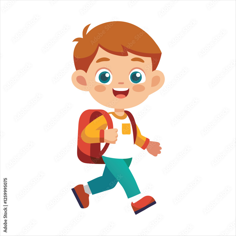 School Kid happily Going Their School Vector School Kid happily Going Their School Vector