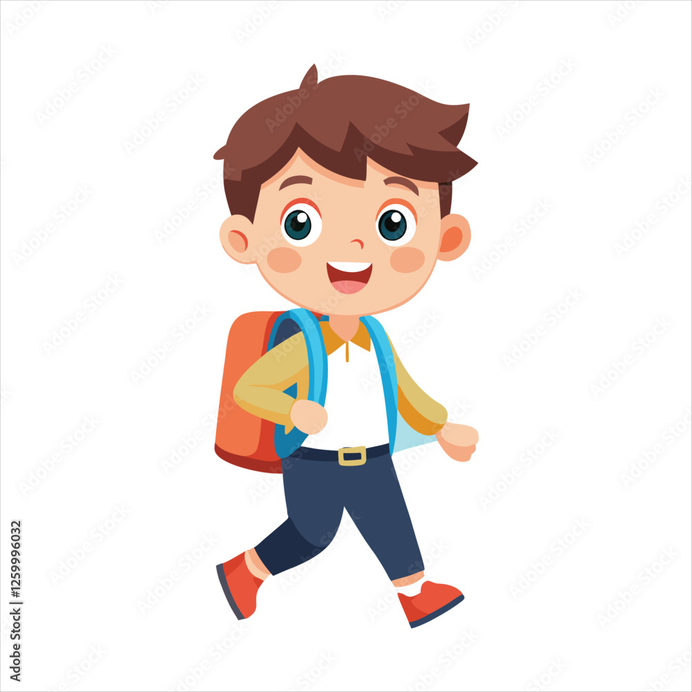 School Kid happily Going Their School Vector School Kid happily Going Their School Vector