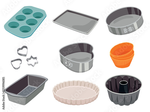 Set of various baking forms. Cartoon vector illustration.