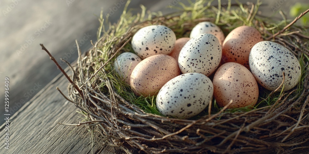 A rustic, homemade nest holding gourmet farm fresh eggs. A rustic, homemade nest holding gourmet farm fresh eggs.