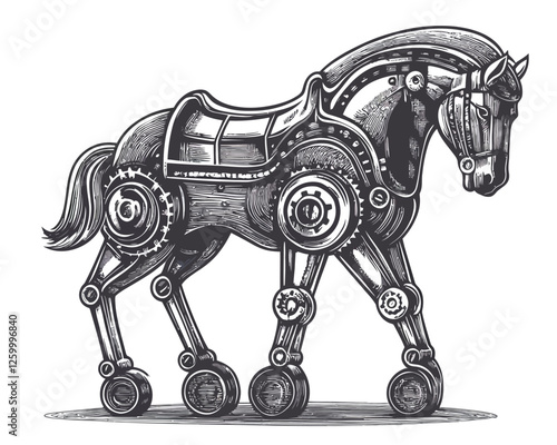 Vintage Clockwork Mechanical Horse with Intricate Gears and Metal Details