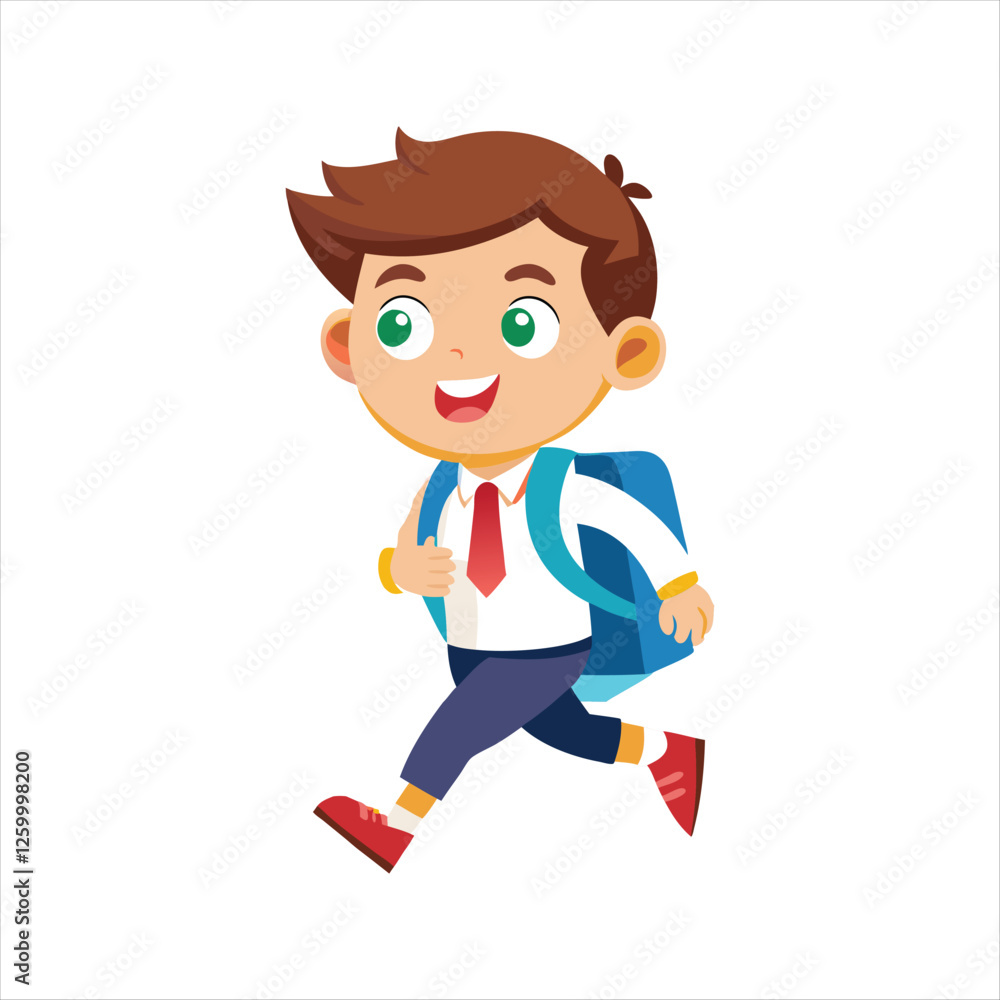 School Kid happily Going Their School Vector School Kid happily Going Their School Vector