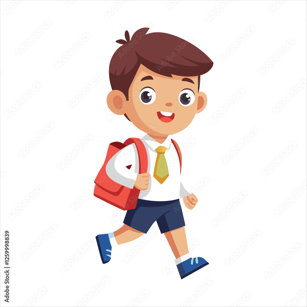 School Kid happily Going Their School Vector School Kid happily Going Their School Vector