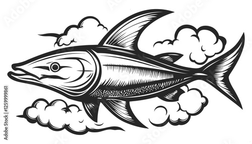 Dreamlike Flying Fish in Cloudy Sky Representing Fantasy and Creativity