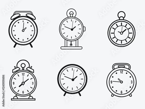 Clock outline icon bundle set in minimal isolated flat line art vector illustration