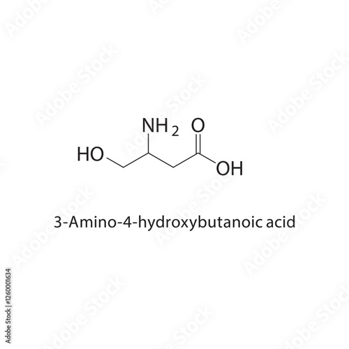 3-Amino-4-hydroxybutanoic acid skeletal structure.Aminobutanoic acid derivative compound schematic illustration. Simple diagram, chemical structure.