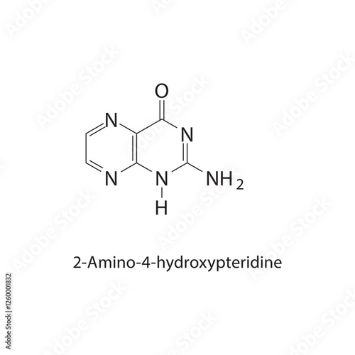 2-Amino-4-hydroxypteridine skeletal structure.Pteridine derivative compound schematic illustration. Simple diagram, chemical structure.